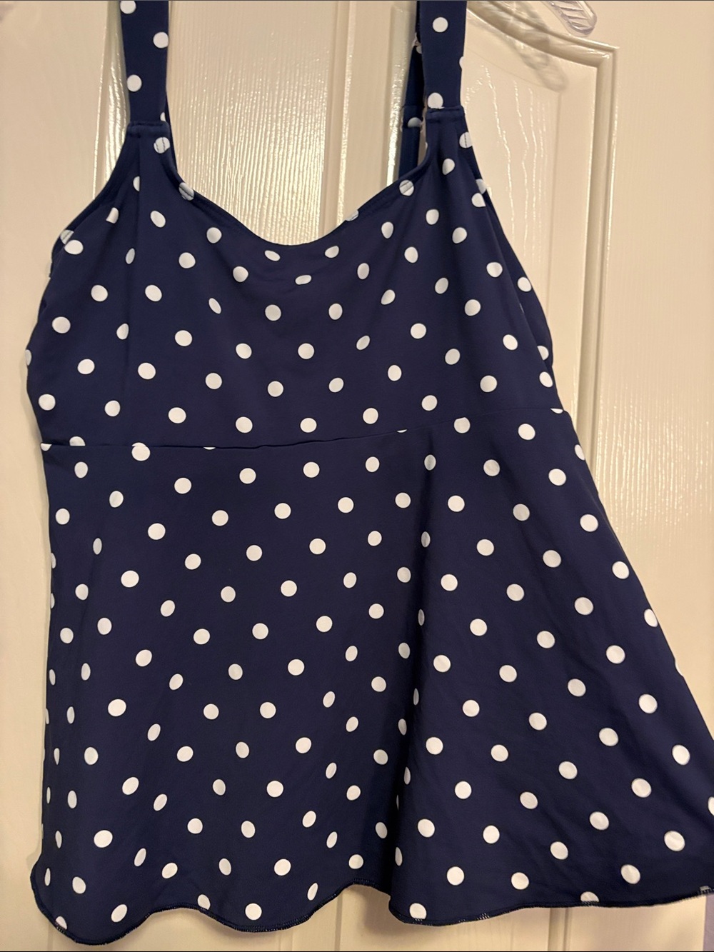 Lands' End Navy Blue Polka Dot Tankini Top
